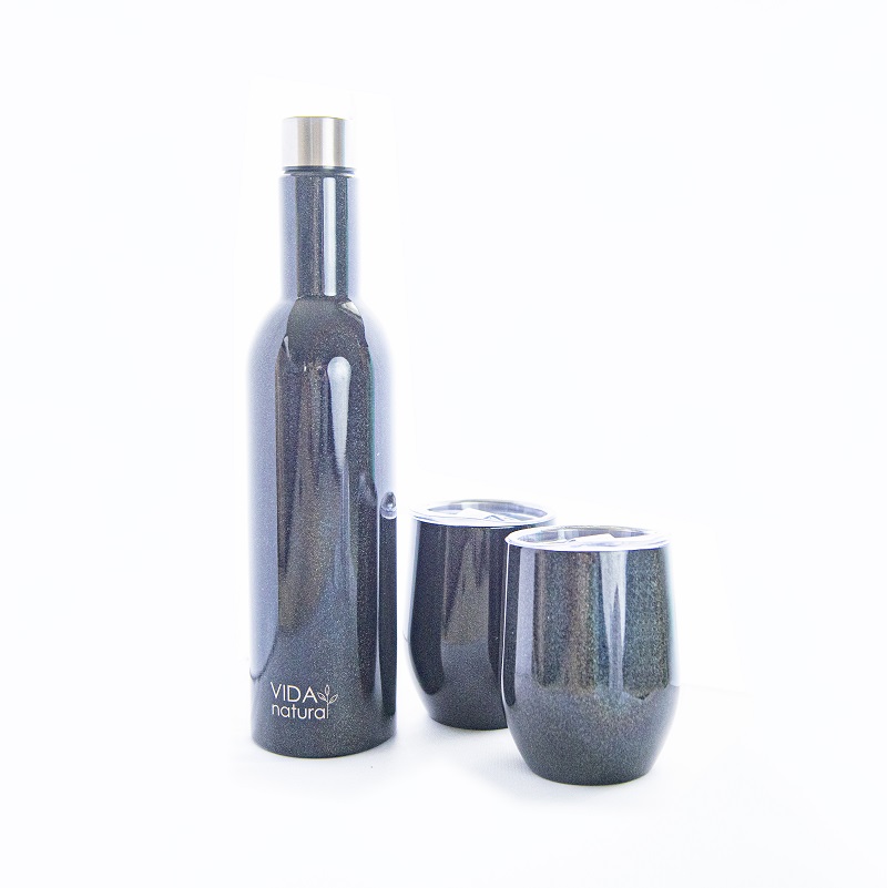 image of black glitter bottle and tumbler set