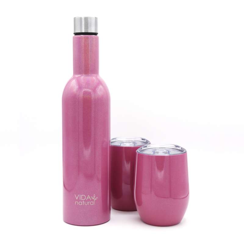 Pink glitter bottle and tumbler set