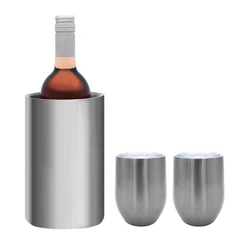 Silver wine cooler and tumbler eco gift set